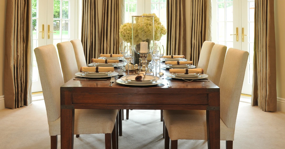 Elegant wooden dining setup showcasing custom dining tables for modern homes